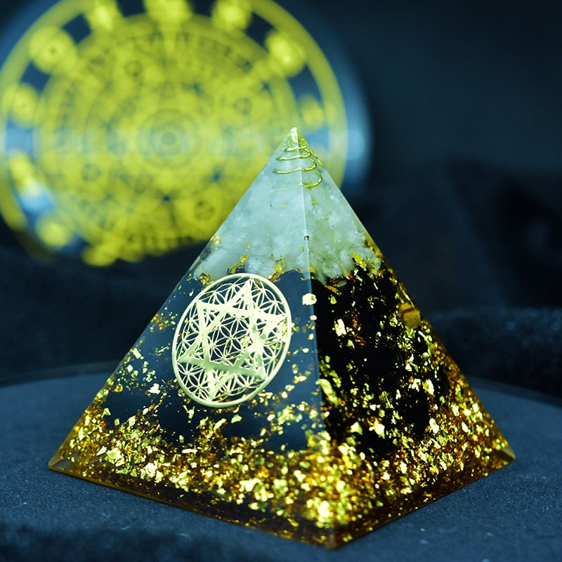 Ultimate Protection Orgone Pyramid Natural White Crystal Black Obsidian